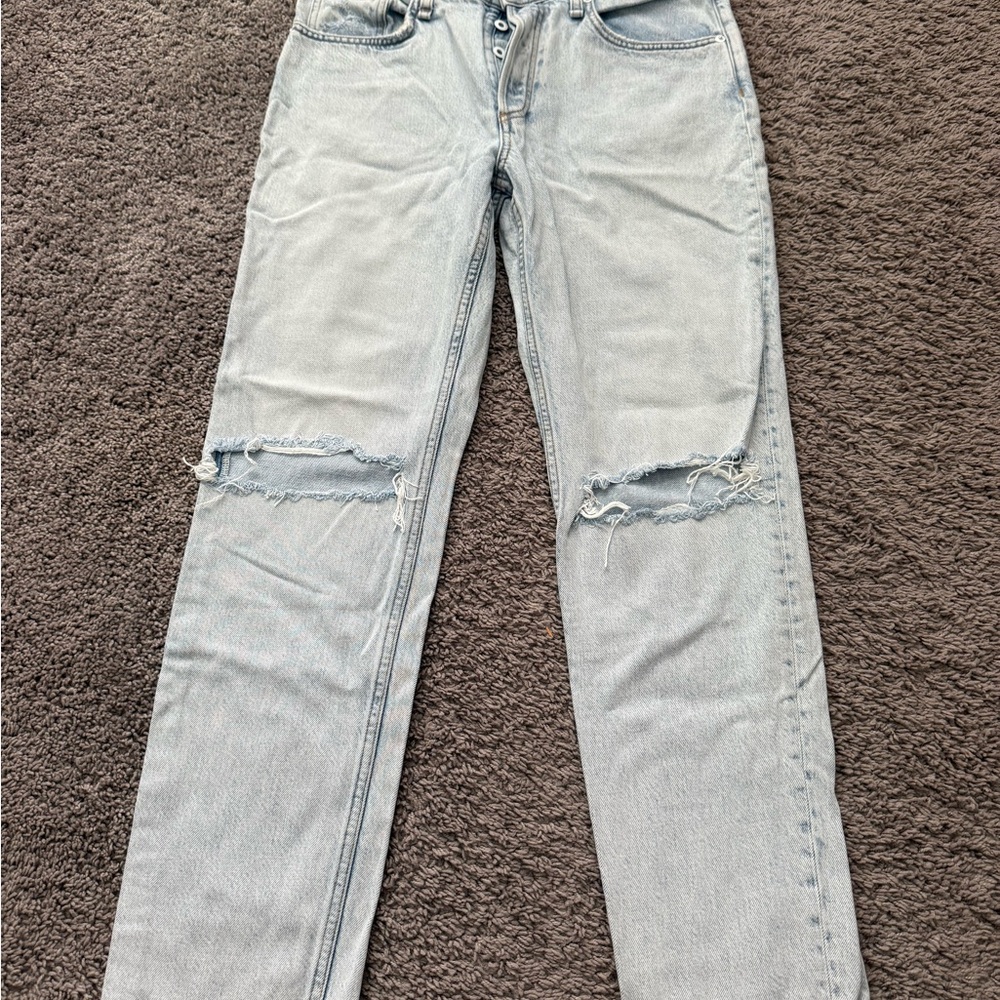 rag & bone Light Blue Ripped Straight Leg Jeans